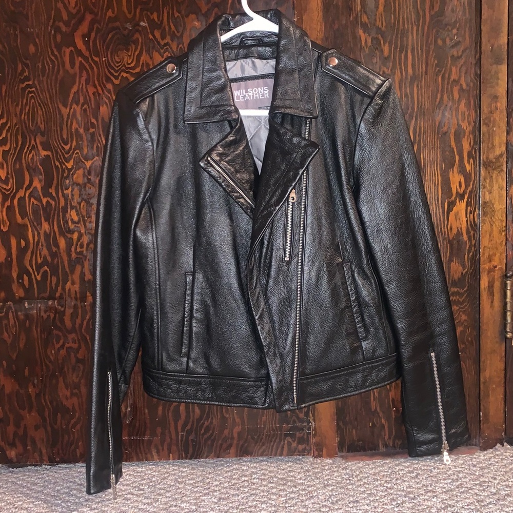 Black Wilson’s 100% leather biker jacket